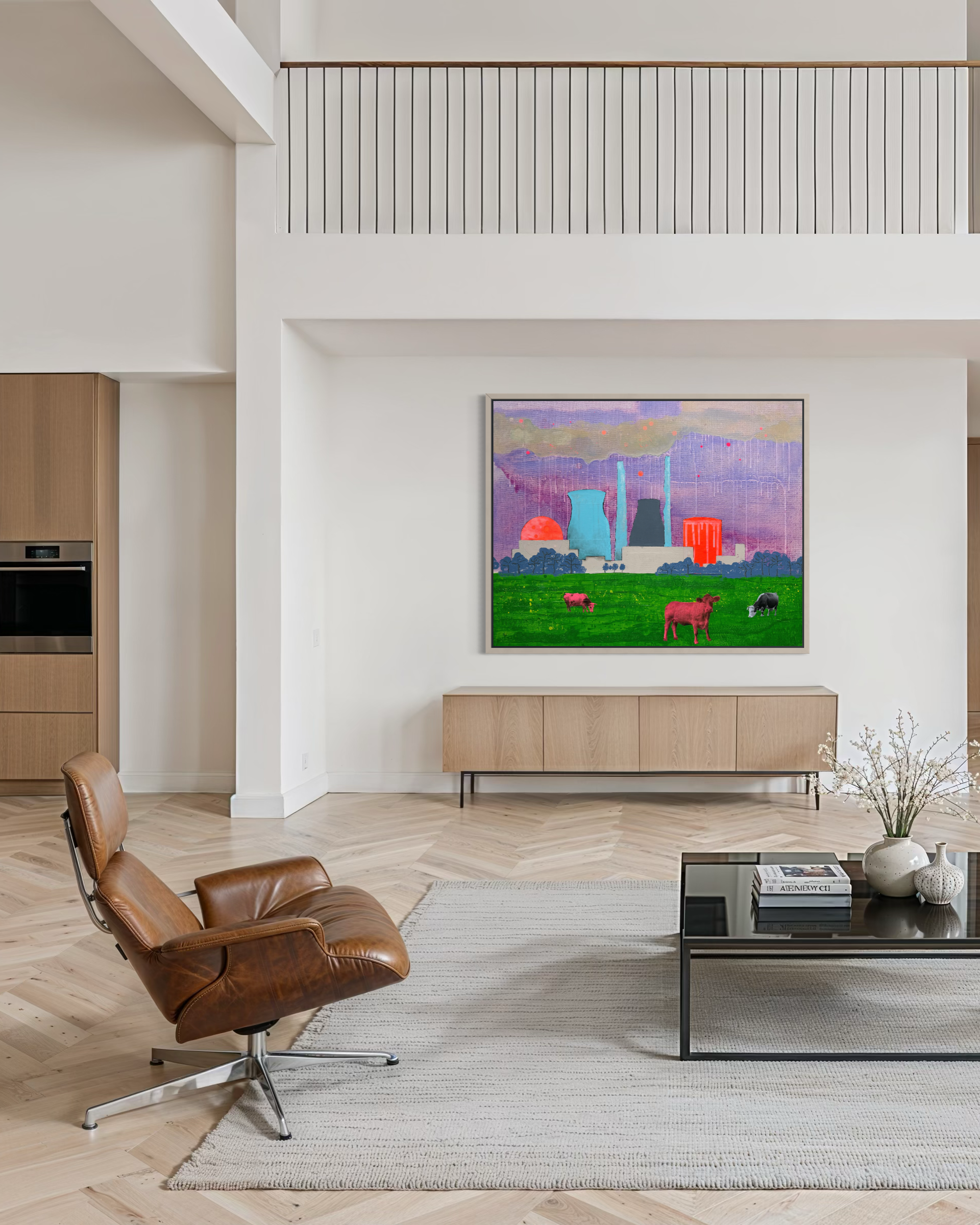 Landschaft mit Kühen, im Raum, Kunstwerk von Kristin Gezorreck