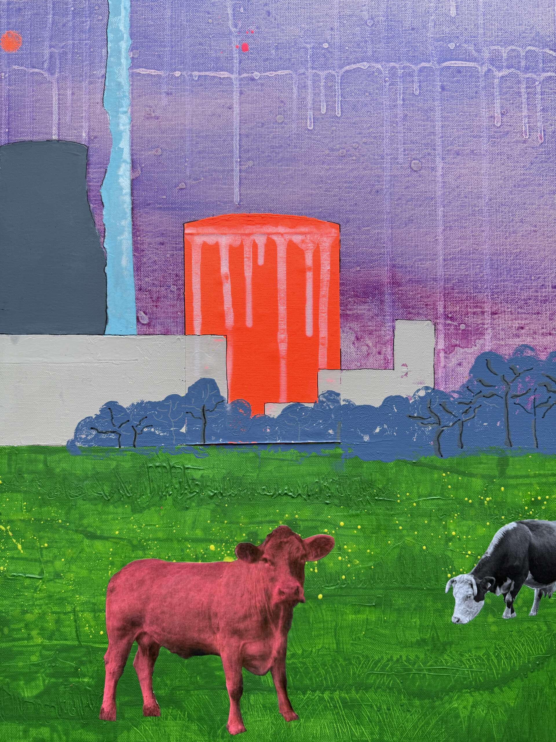 Landschaft mit Kühen, Detailansicht, Kunstwerk von Kristin Gezorreck