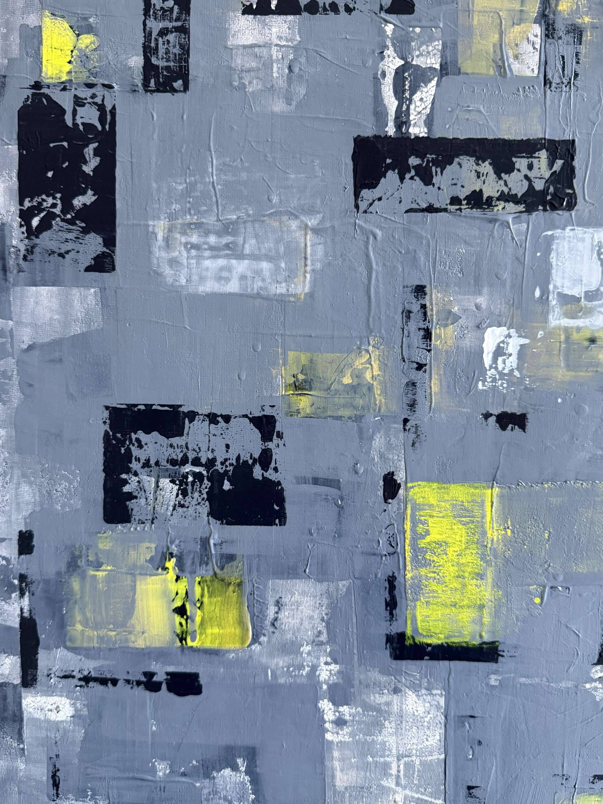 Variation in Grau mit Gelb, Detailansicht, Kunstwerk von Kristin Gezorreck